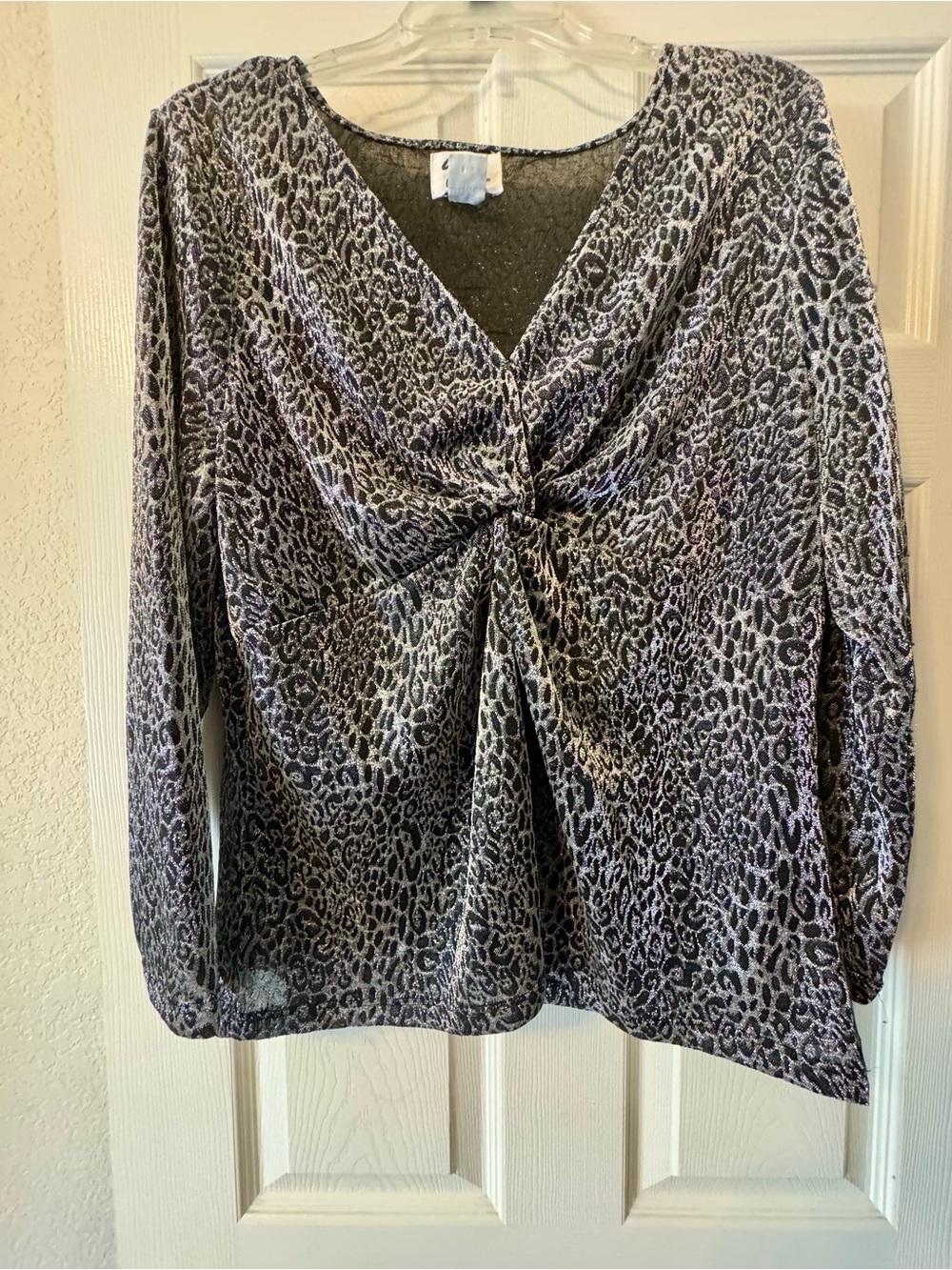 Andrea Jovine Gray Leopard Twist-Front Top
